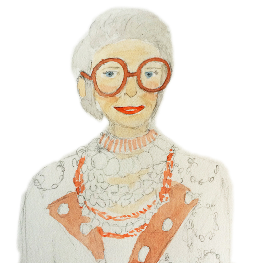 My sketch in progress of Iris Apfel.