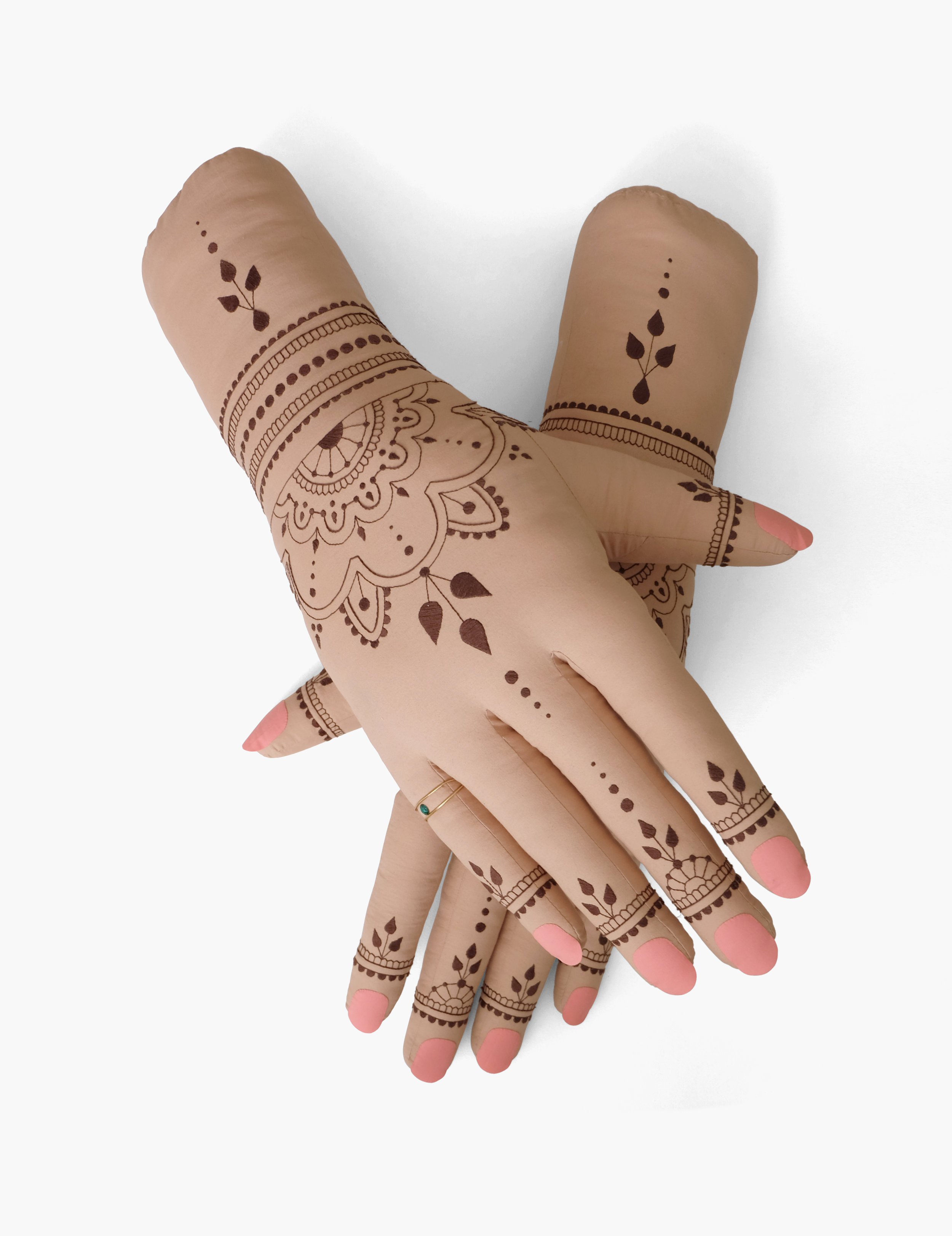 Henna Fiberfill, cotton cloth, embroidery floss, nylon cord, plastic rhinestone 36 x 18 x 6 in each 2017