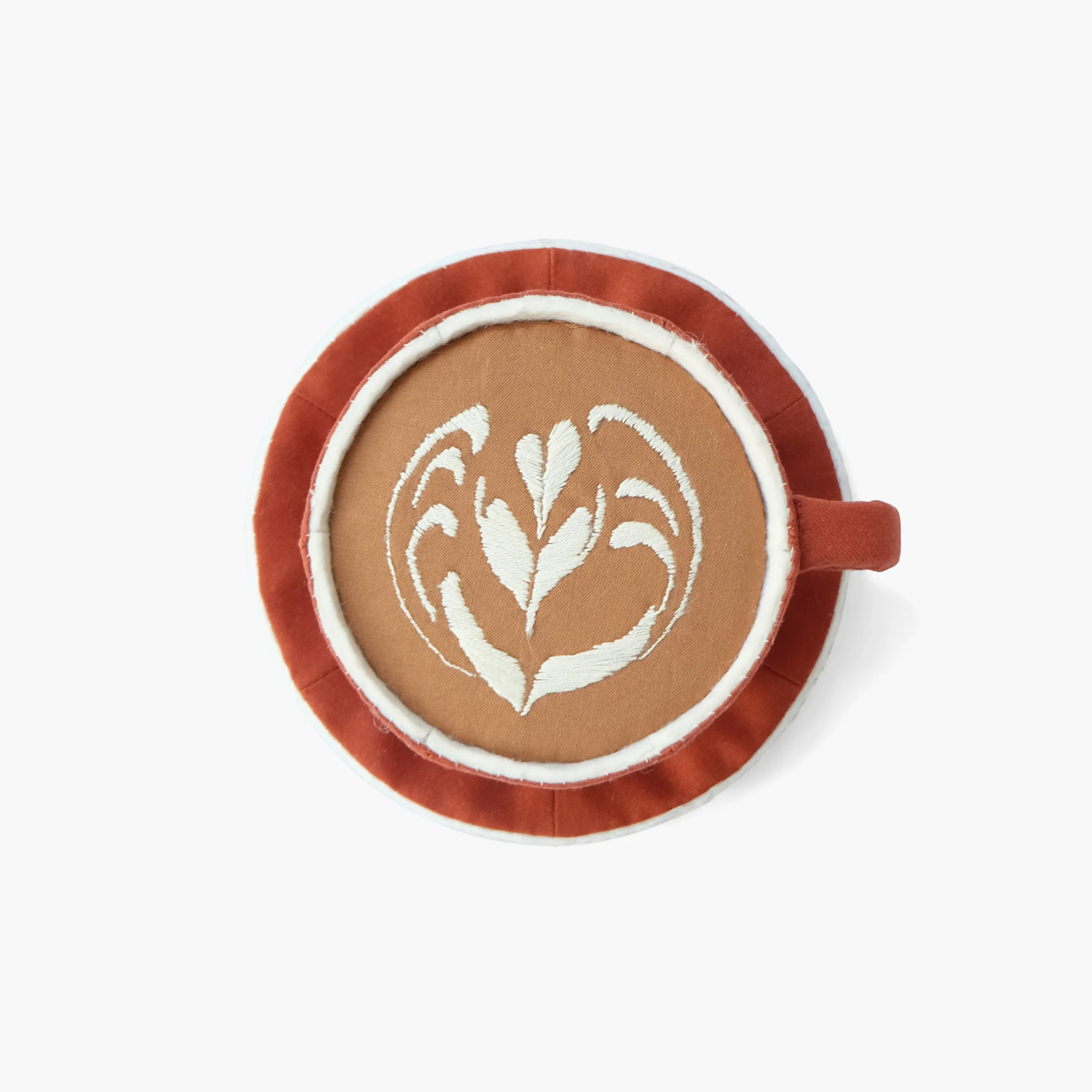 Baristas with Skills Latte with leaf art from The Mill Foam, fiberfill, felt, cotton cloth, embroidery floss 3.125 x 6 x 6 in 2015