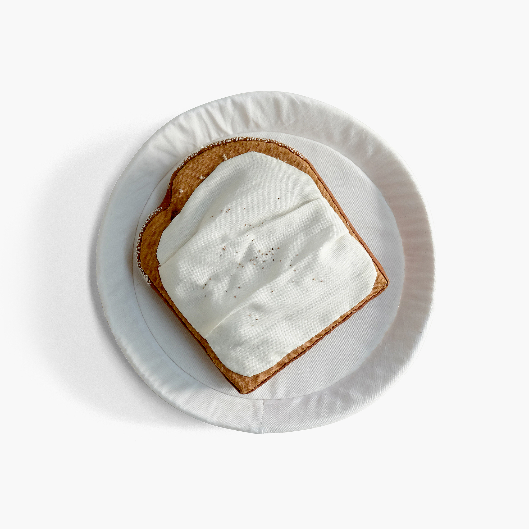 $4 Toast Dark Mountain Rye with cream cheese, black pepper, and sea salt Foam, fiberfill, felt, cotton cloth, embroidery floss 1.5 x 7.25 x 7.25 in 2014