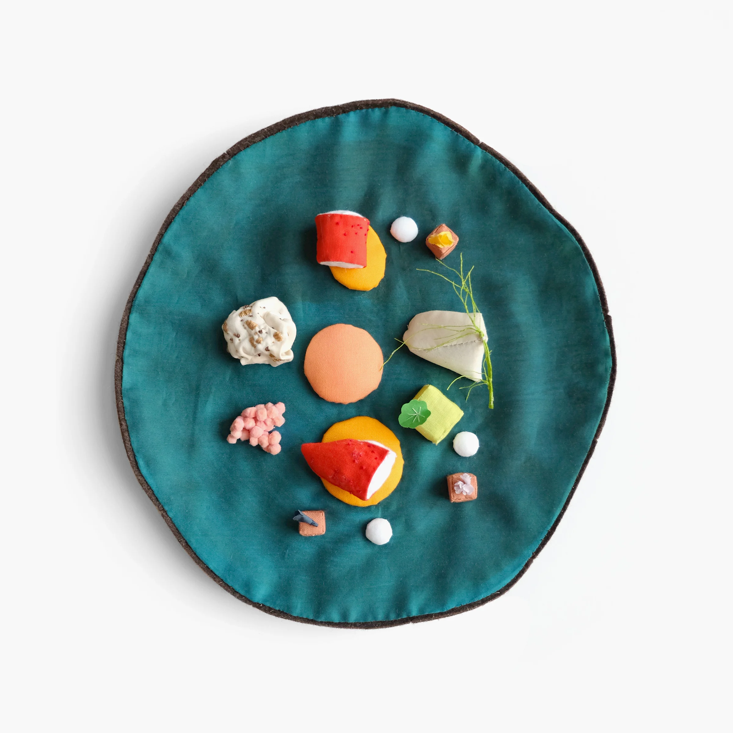 Art and Science "Lobster, Curry, Earl Grey, Grapefruit" from Alinea Felt, fiberfill, cotton cloth, pom pom, embroidery floss 1.25 x 9 x 9 in 2014
