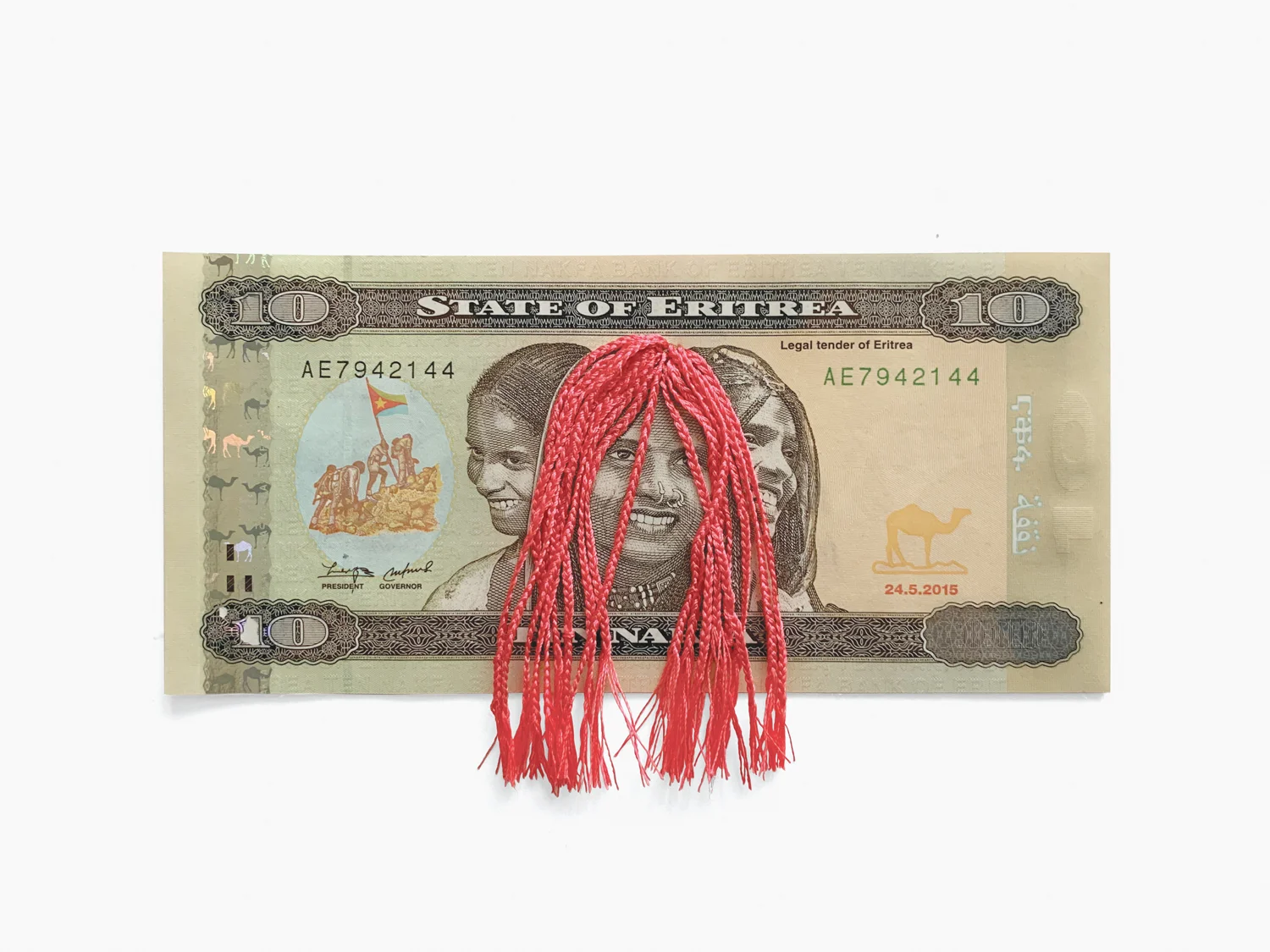 Three Children Eritrean banknote, embroidery floss 5.5 x 2.75 in 2019
