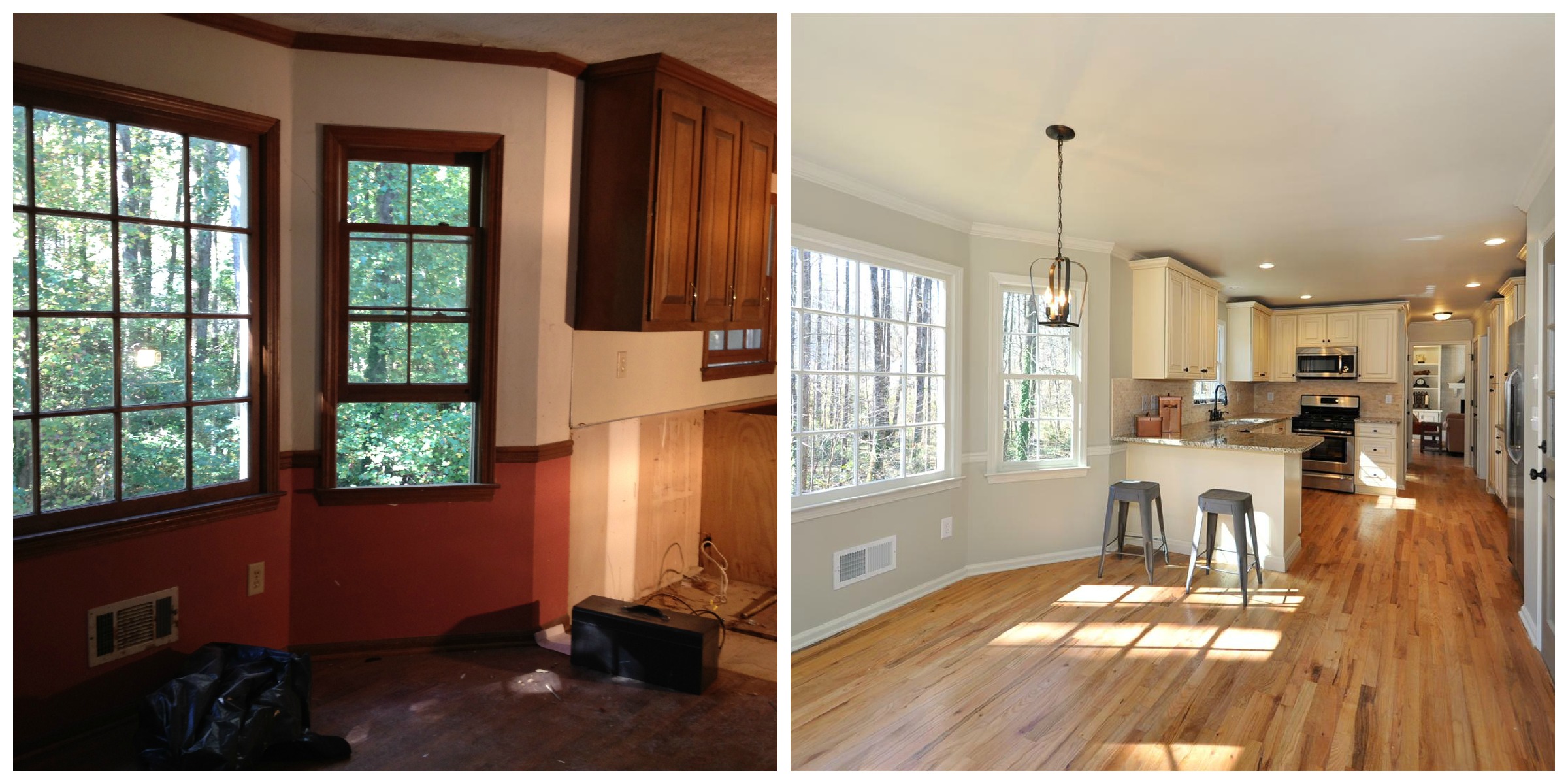 Breakfast nook before and after