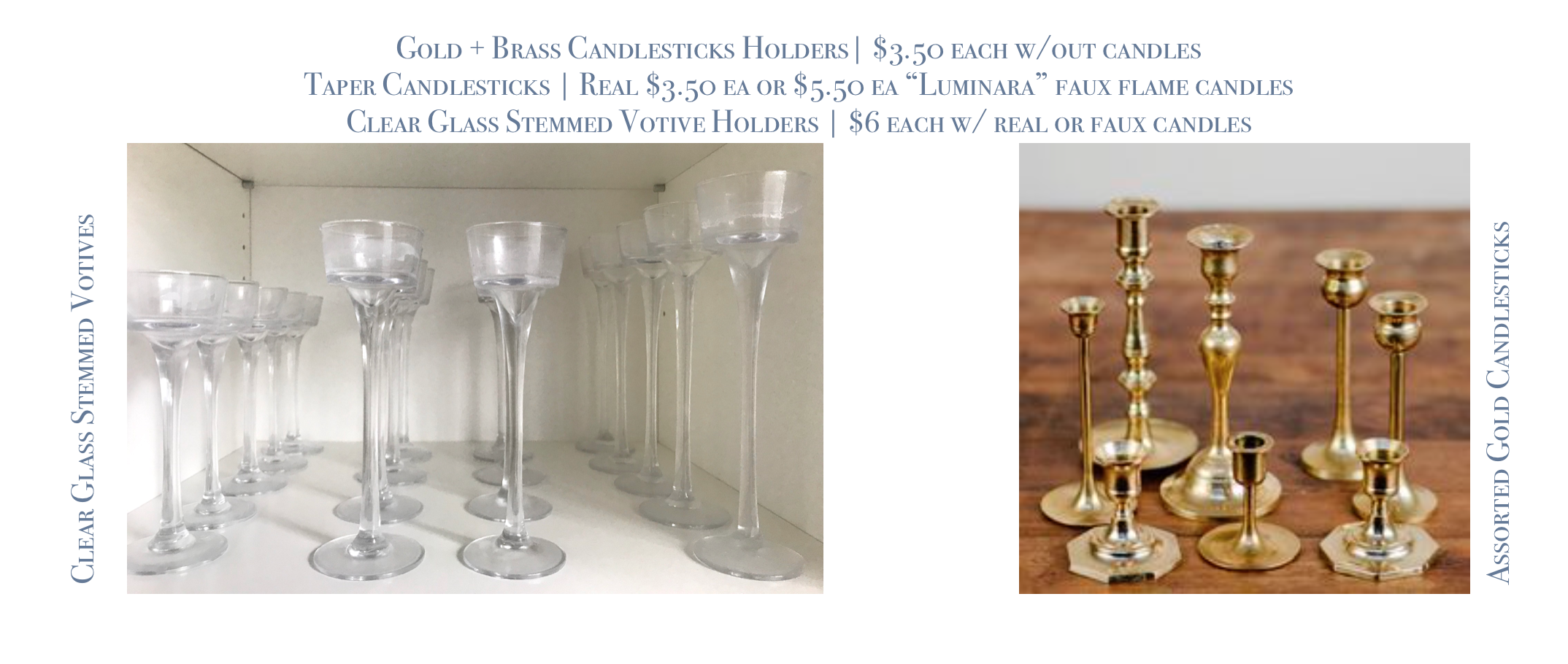 Candles_Gold & Clear candlestick holders & tapers $3.50-6.png