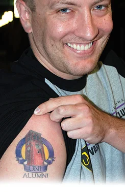Glee Club Alumnus Brendon Snell (UNI, '04) shows extraordinary devotion to his alma mater with a very real "UNI Alumni" tattoo.