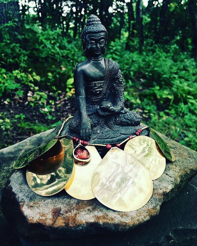 Buddha in my forest dressed in gold .. thinking of his lessons ..it is running past our fears that allows us to walk on ..#lifelessons #objectsofpower#reflection#bliss