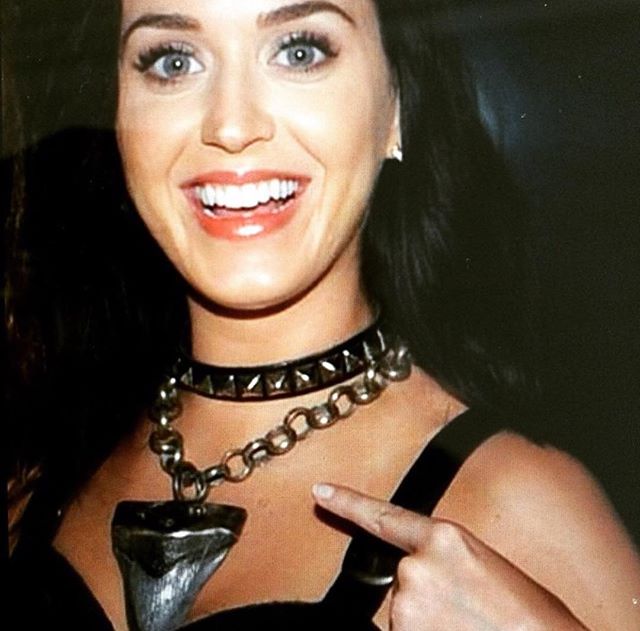 TBT When Katy Perry fell in love with my million year old megalodon fossil with grey diamonds set into it ... come and see the collection @urbanzen in sag harbor this coming Saturday from 11 am to 5 Pm#friendshiplaughtercreativity#obectsofpower