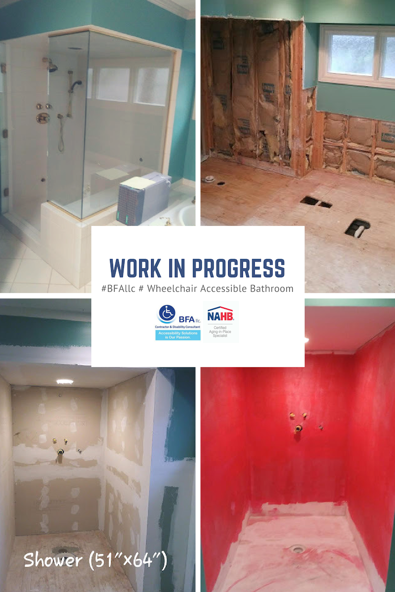 Before and Work in Progress pictures. Call BFA, llc Contractor & Disability Consultant for a free assessment and consultation of how to make your home safer and more accessible to meet your long-term needs.