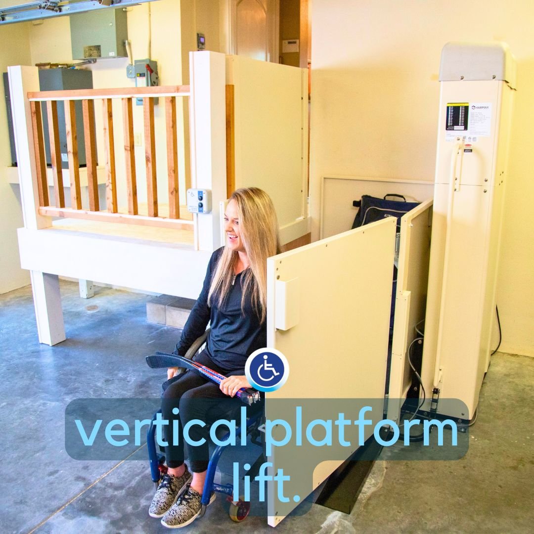 “Harmar Highlander vertical platform lift installed for wheelchair access in Michigan”