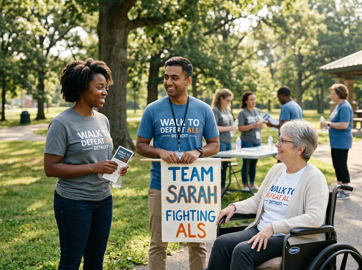 Michigan ALS community walk supporting people living with ALS, families, caregivers, volunteers, and supporters.