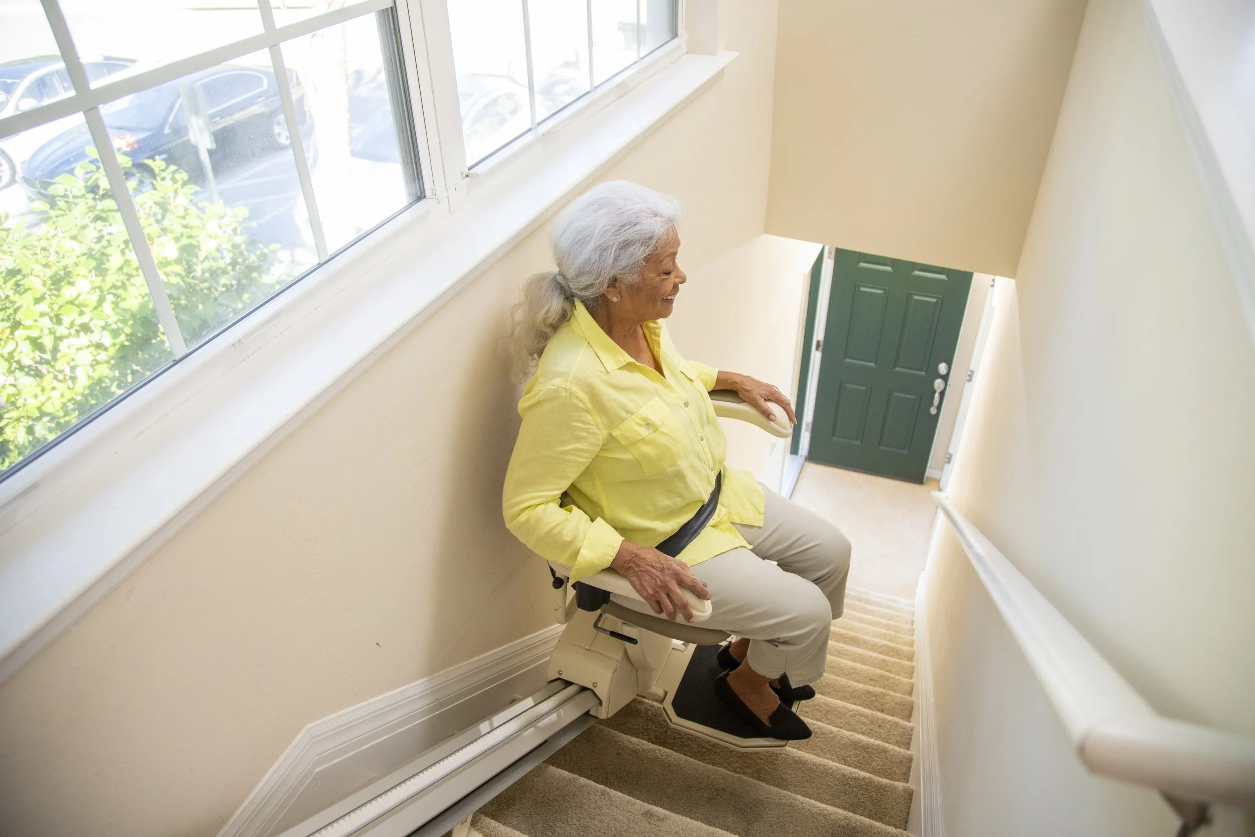 Straight stair lift installation in Southeast Michigan home by BFA, LLC accessibility contractor