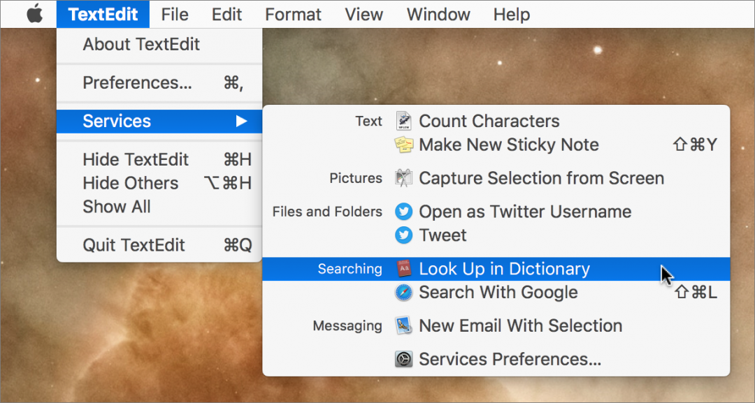 Last but best, hover over a word or phrase with the mouse pointer and either press Command-Control-D or Control-click the word and choose Look Up “ word. ” If the app supports it, macOS displays a popover with the definition or Wikipedia article. If you have a trackpad, you can also do a force-click or three-finger tap on the selected word—make sure the “Look up & data detectors” checkbox is selected in System Preferences > Trackpad > Point & Click.