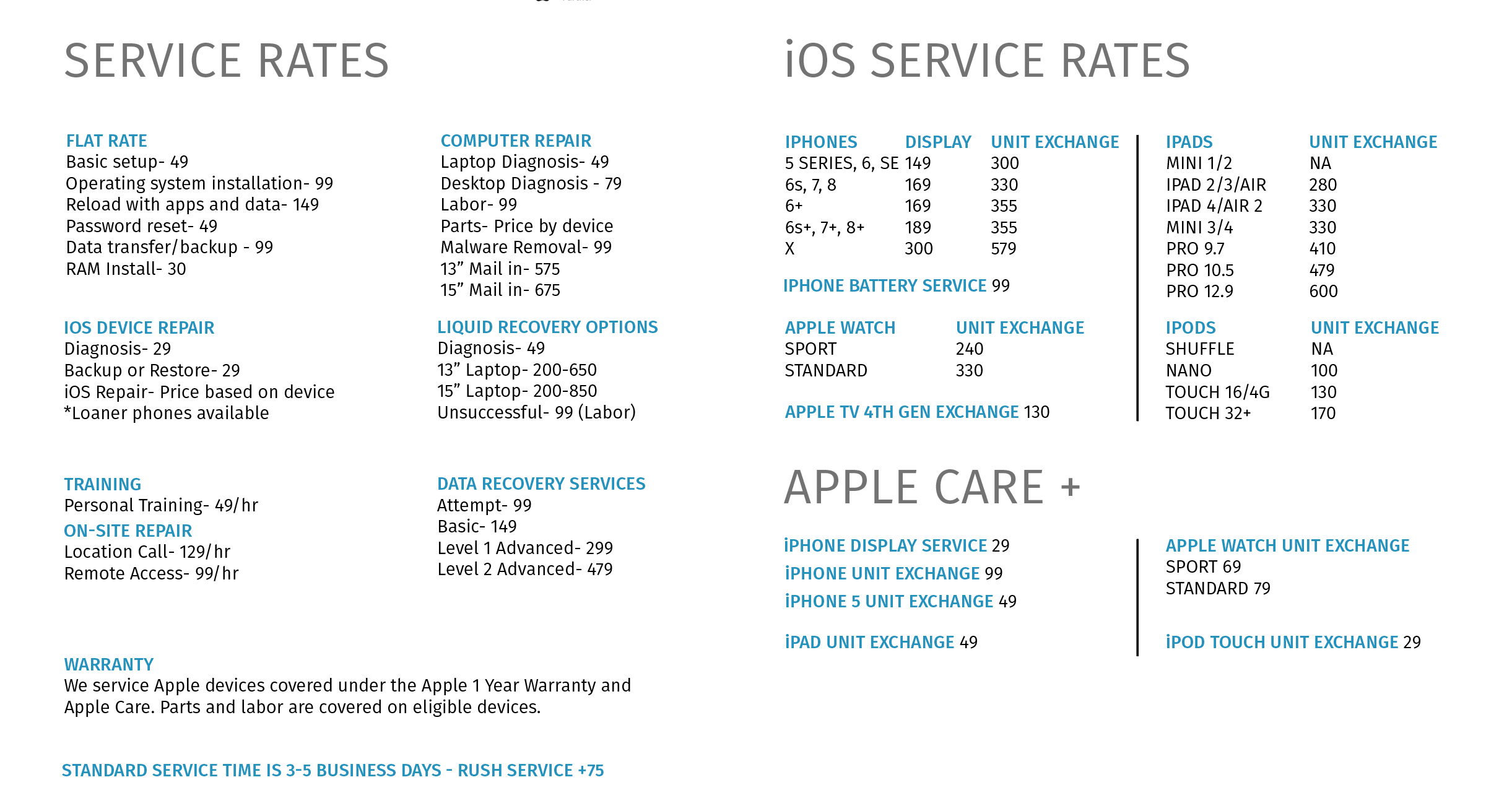 Specific Service Pricing Megabyte Computer Center