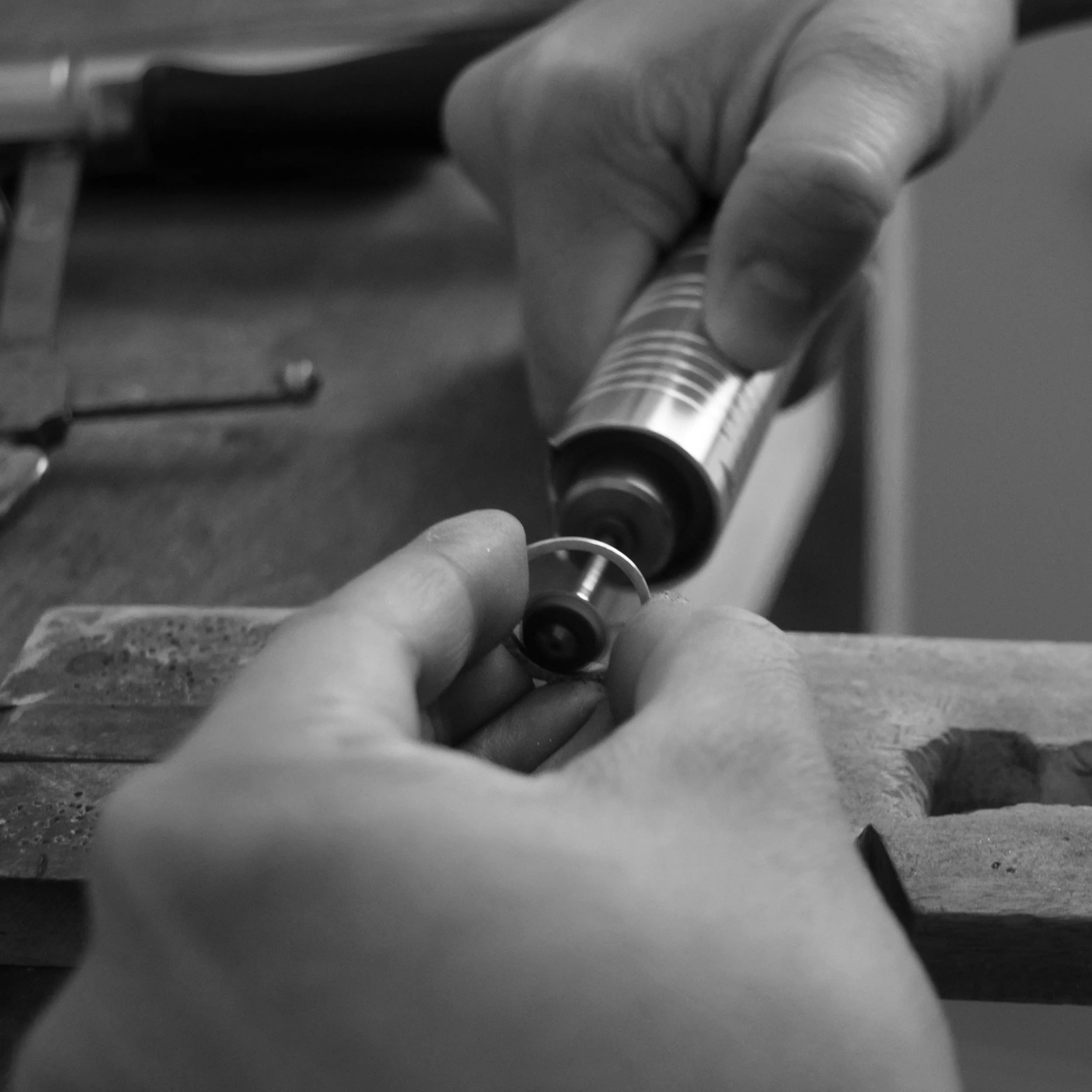 5. The inside of the ring is cleaned up and smoothed out using different grades of rubber polishing wheels.
