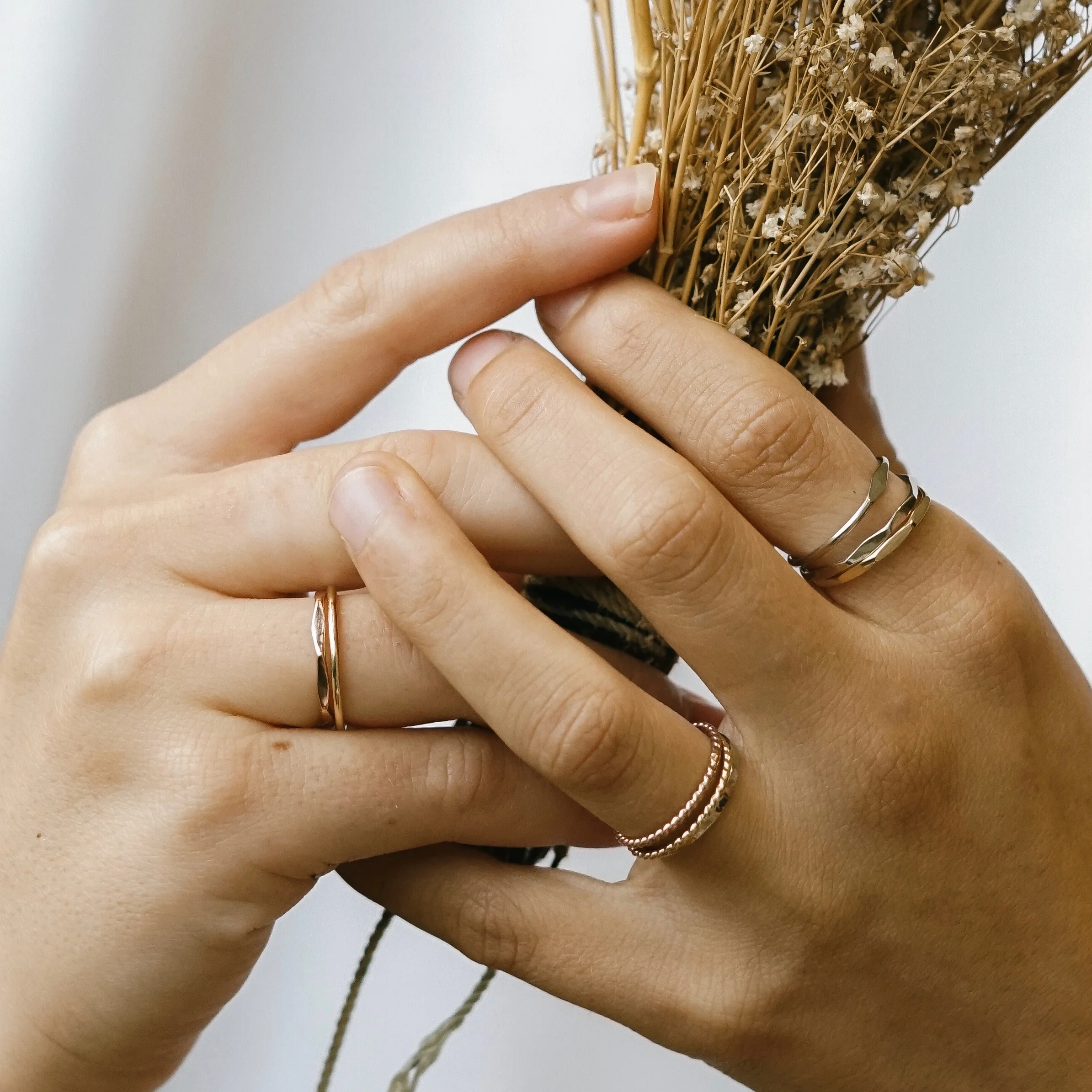 This gold faceted ring is designed with interest and comfort in mind. Hand forged from recycled yellow, rose or white gold. View more at www.everlijewelry.com/essentials