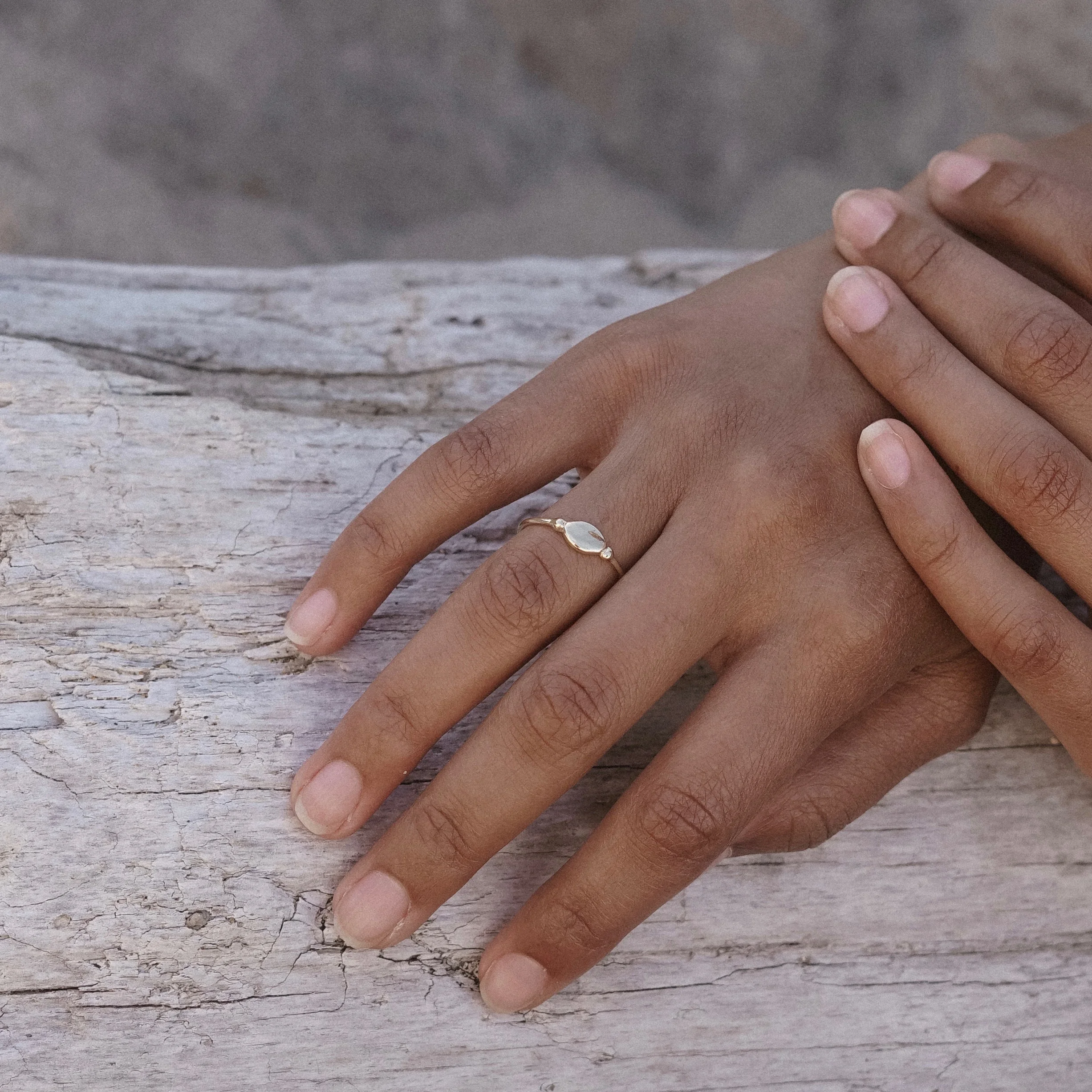 A dainty engraved signet ring with your initial and font of choice. A treasure to be worn day in and day out, and maybe one day passed down to the next generation.