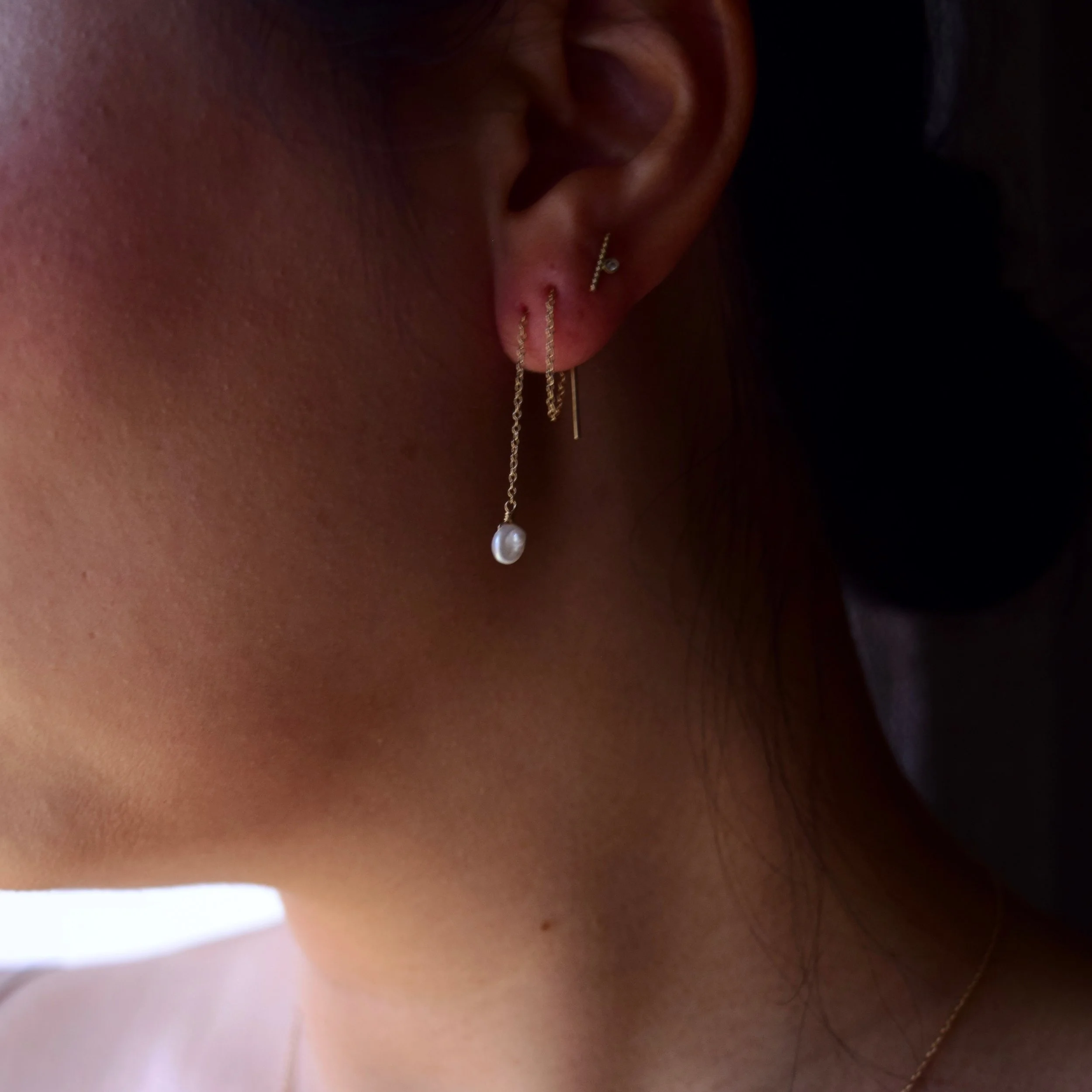 Gold Keshi Pearl Threader Earrings — Everli Jewelry