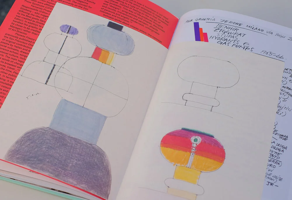 Vellum-like sheets with sottsass' playful sketches