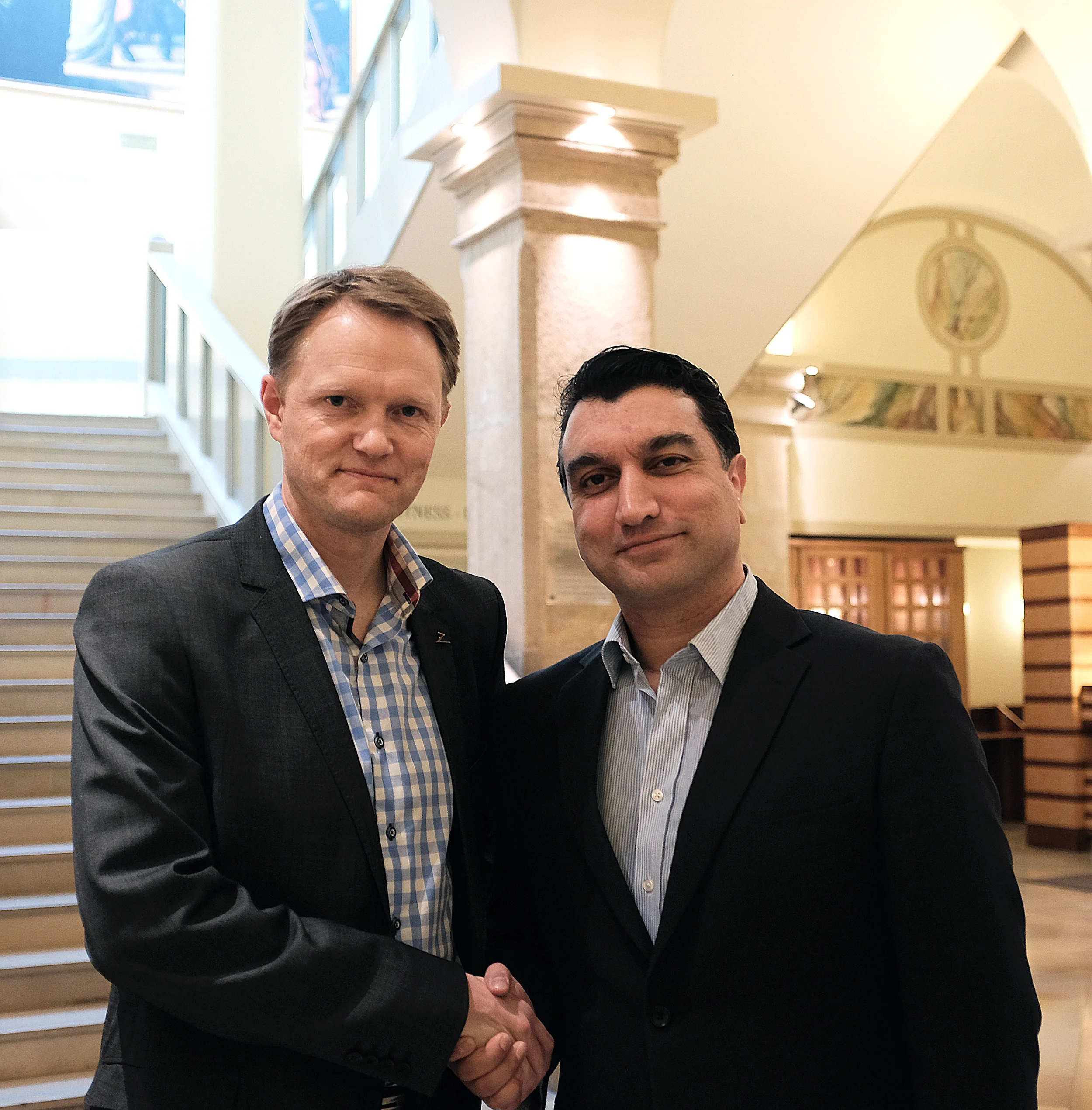 Brage W. Johansen, CEO of Zaptec and Jim Keravala, COO of Shackleton Energy Company in Vienna on March 12, 2015.