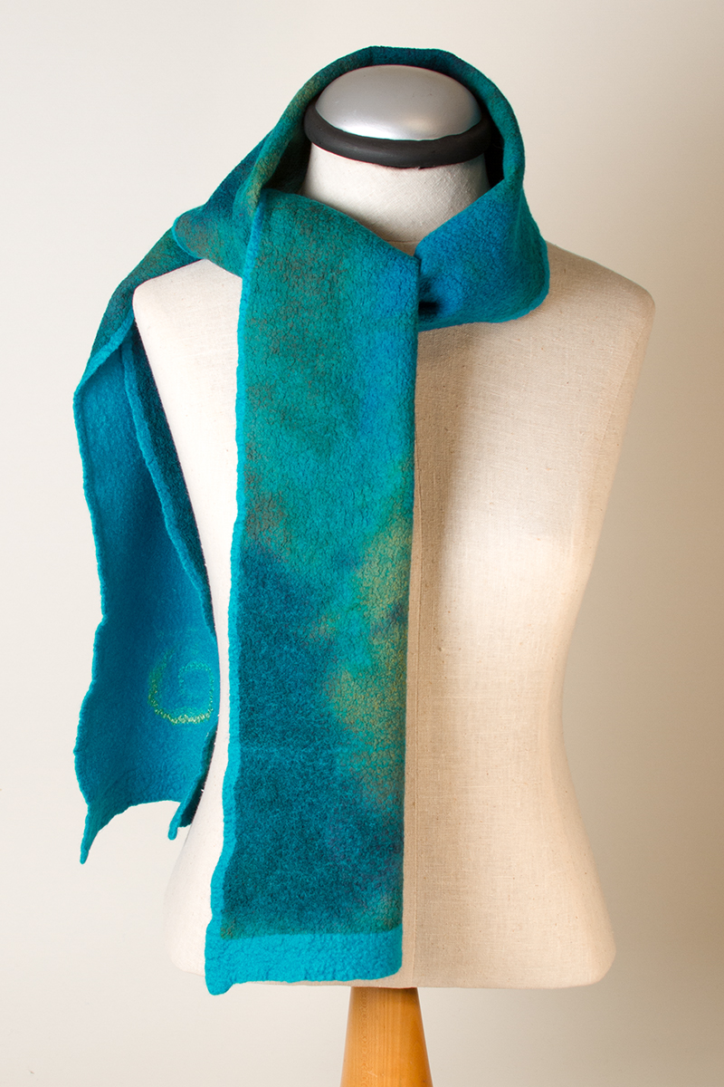 Nuno Felted Scarf, Turquoise, Blue, Green