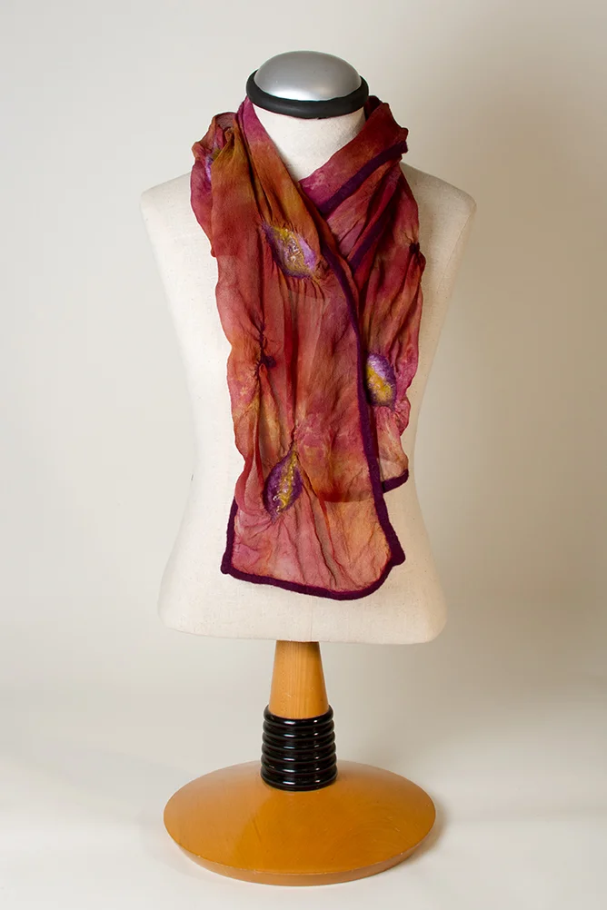 Nuno Felted Scarf, Purple, Pink, Gold, Rust