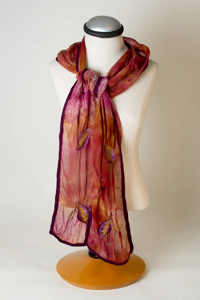 Nuno Felted Scarf, Purple, Pink, Gold, Rust