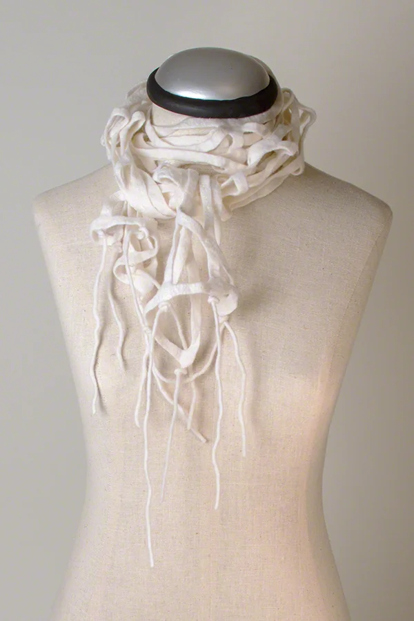 Felted Wool Lattice Scarf, White