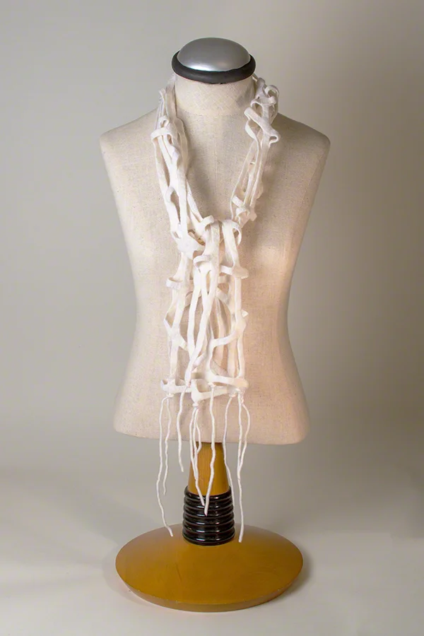Felted Wool Lattice Scarf, White