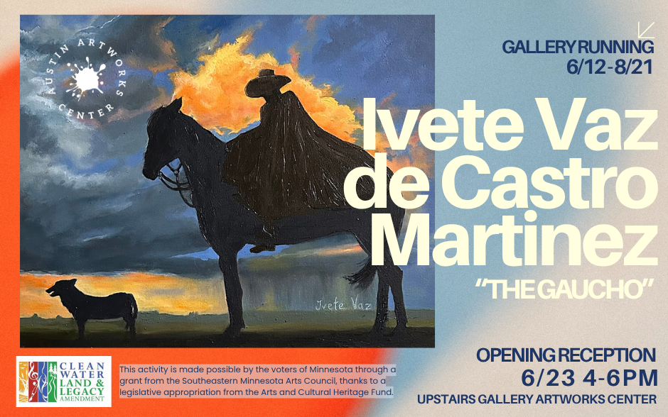 Image of an oil painting depicting a shadowy silhouette of a man wearing a cape and riding a horse.