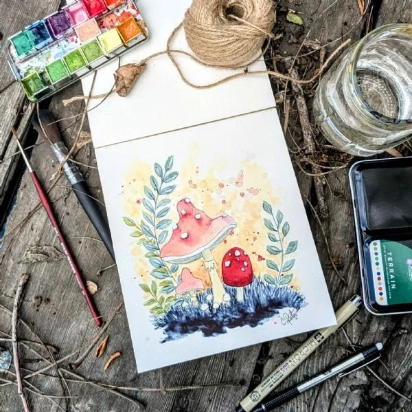 Fall Mushroom Forest Art Journal