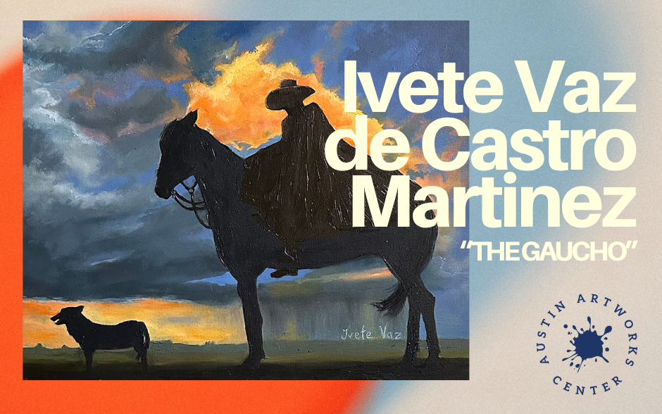Image of an oil painting depicting a shadowy silhouette of a man wearing a cape and riding a horse.