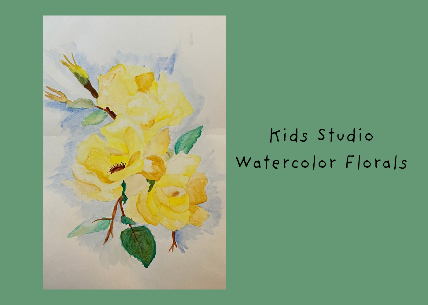 Yellow water color flowers against a blue background