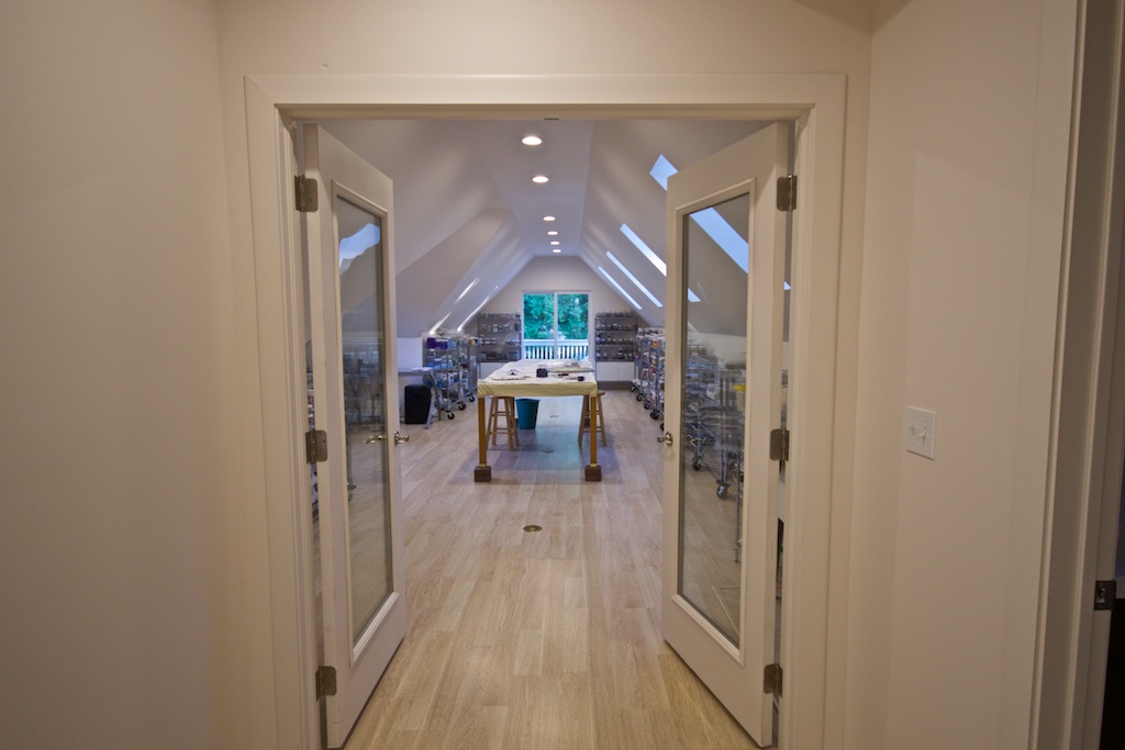 Looking into the studio.