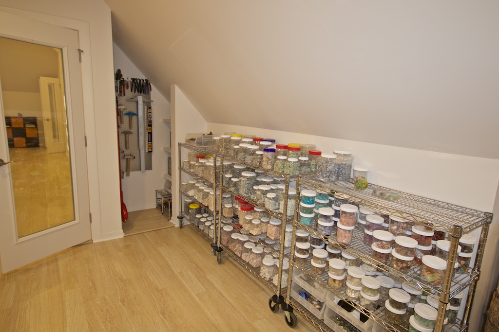  Just inside the studio. Marble, stone, minerals along the wall. Tool closet in the little nook.  I'm very pleased with my tool closet.  