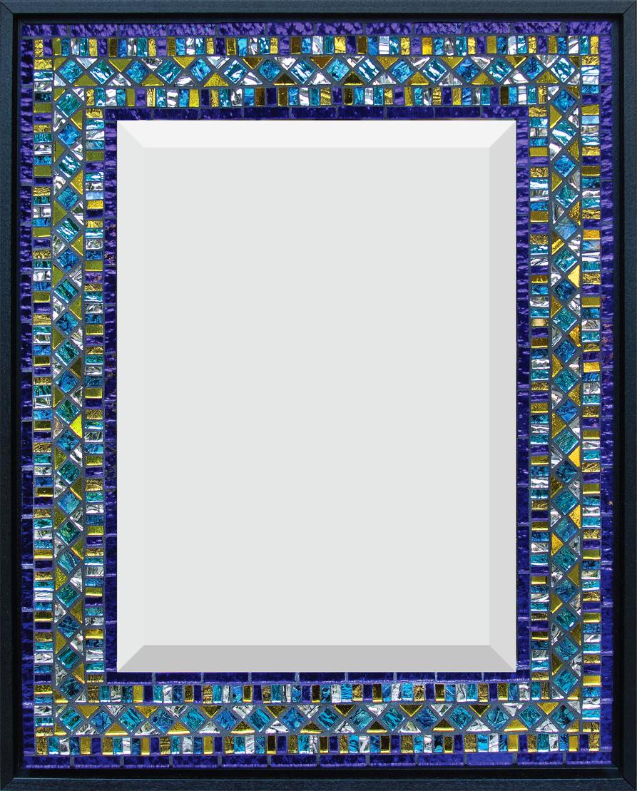 Blue, Yellow, Turquoise 14" x 17.5" Mirror and Van Gogh glass.