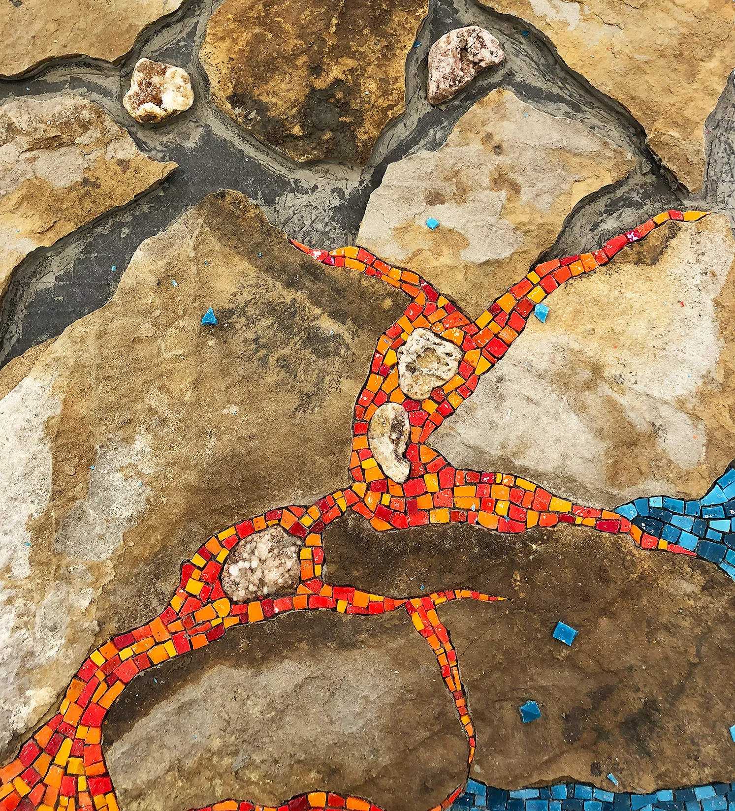 Homage to Kilauea , partial 12" x 12" | 30cm x 30cm. Shale, Asturian stones, smalti