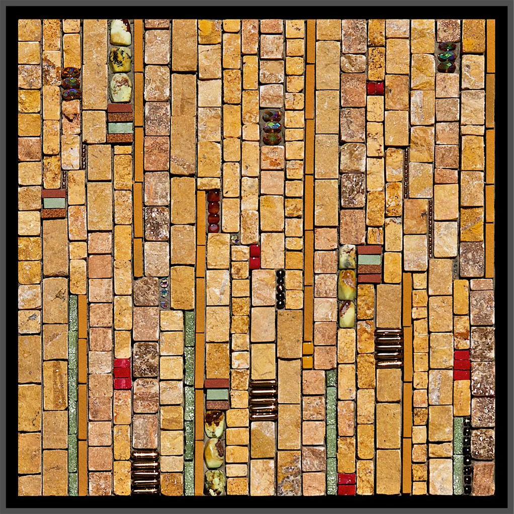 Rhythms: October (2008) 8” x 8” | 20cm x 20cm. Marble, travertine, onyx, porcelain, vitreous, carnelian, chrysoprase, piastrina, other glass, seed beads.