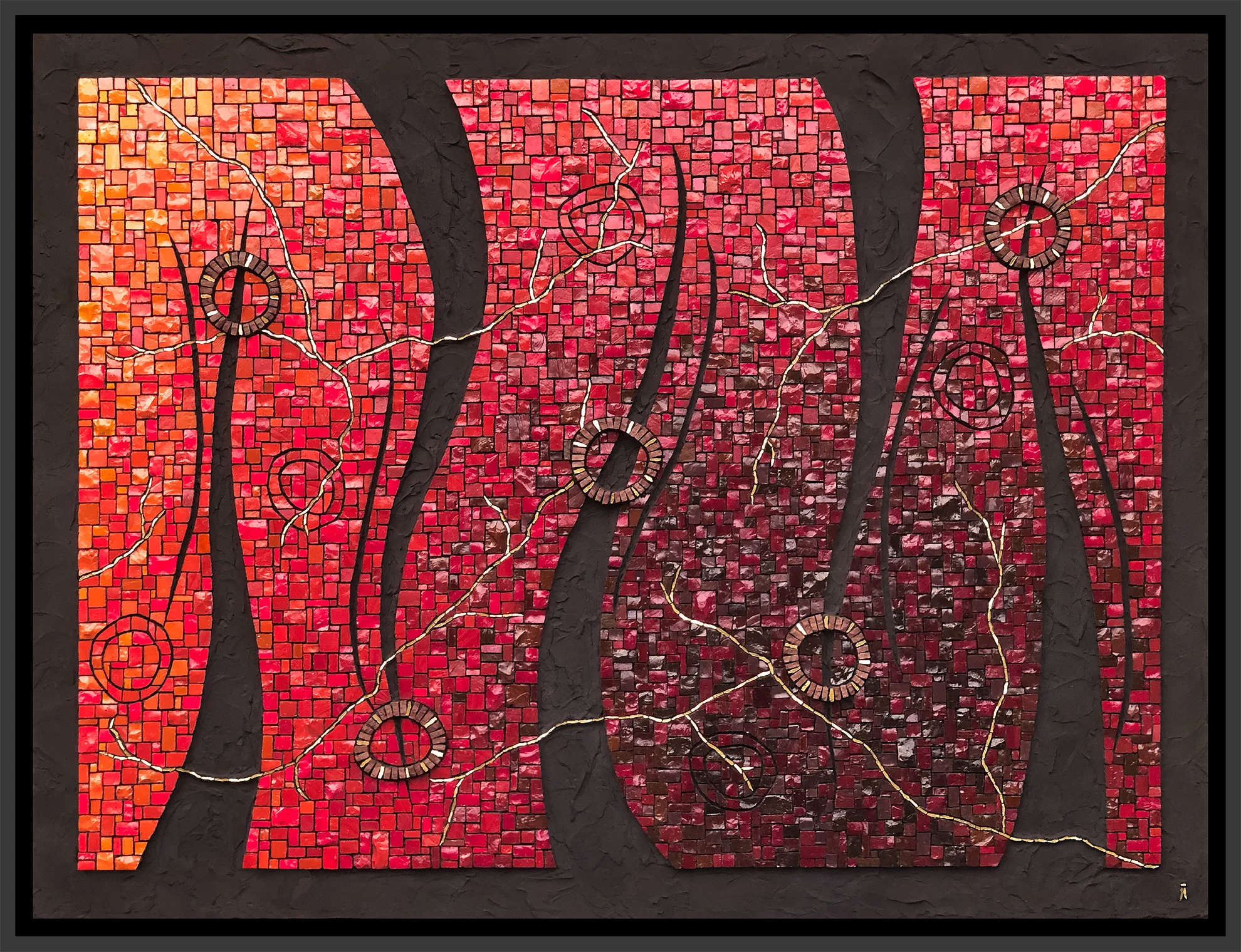 Familial Wounds (2019) 27” x 36” | 69cm x 91cm. Smalti, mosaic gold, porcelain.