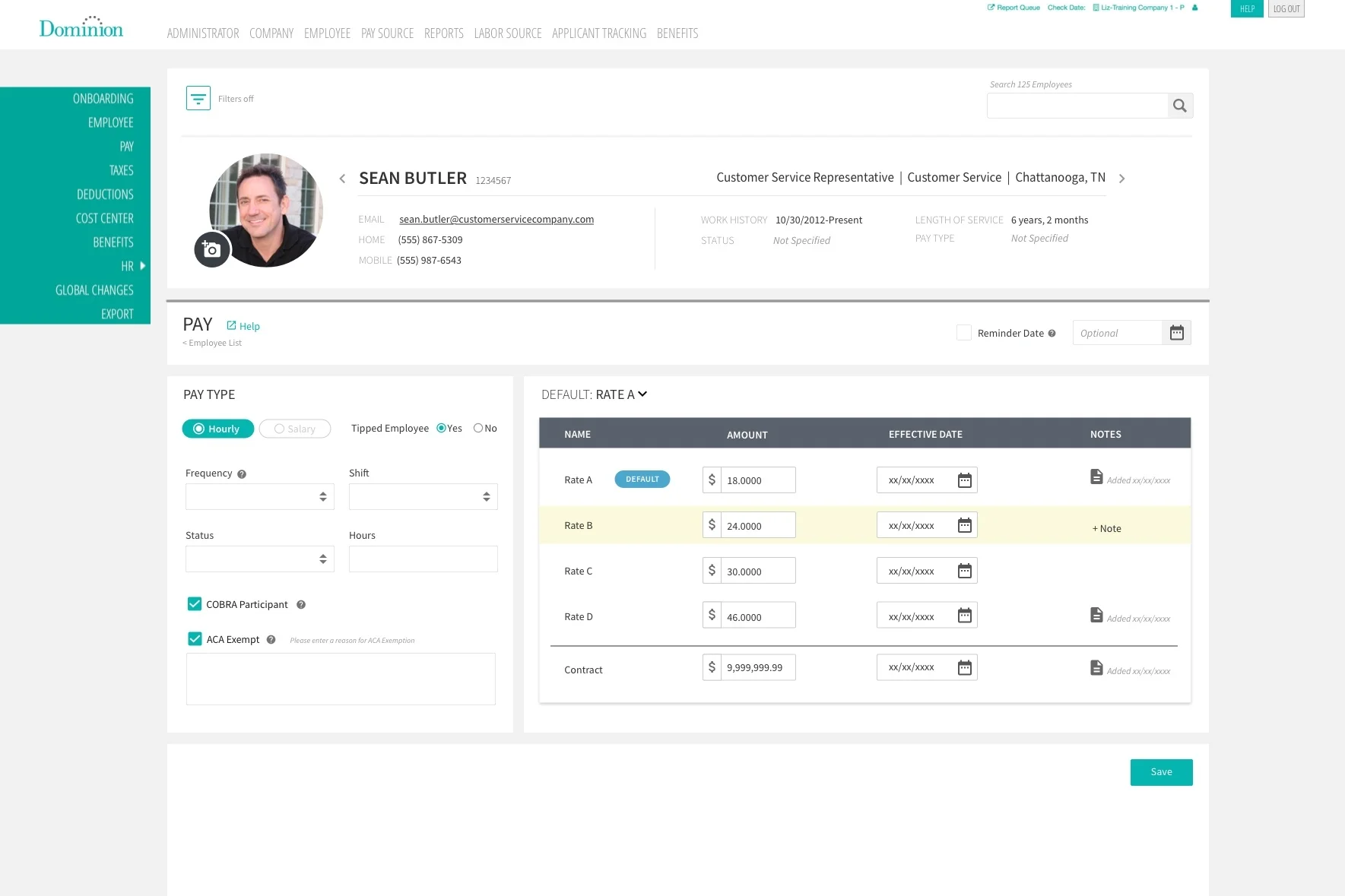 Here is the view of your Hourly employee screen.