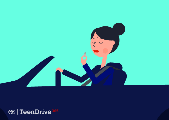 PUTTING ON MAKEUP BEHIND THE WHEEL TAKES YOUR EYES OFF THE ROAD.