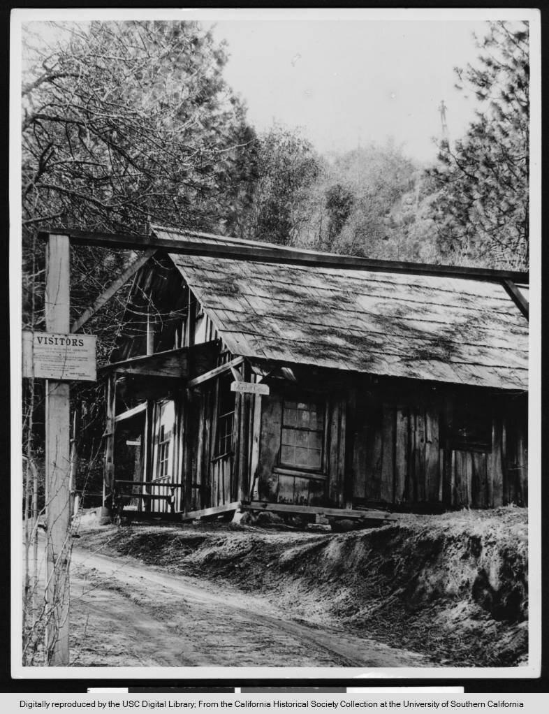 Exterior view of the James Marshall cabin in Coloma