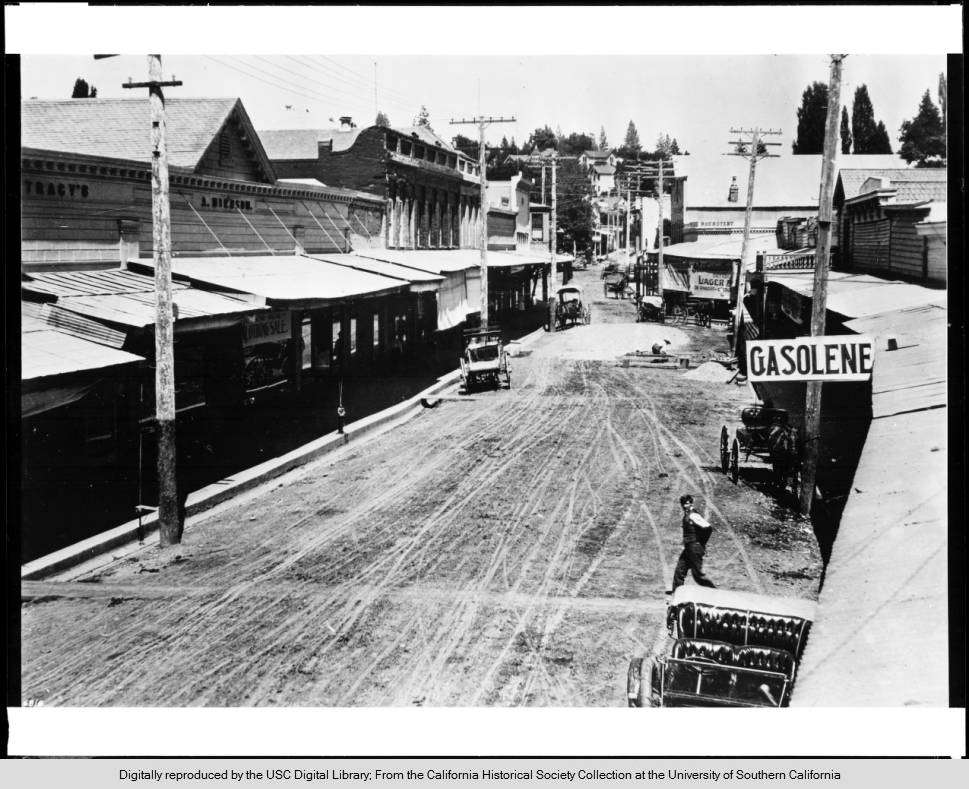 View of a road in Placerville city, El Dorado, California, ca.1912