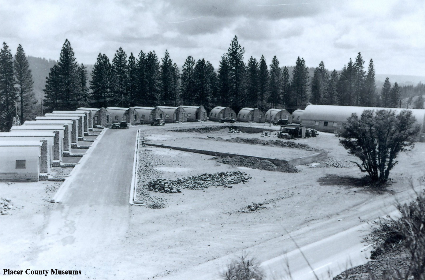 Quonset Hut Motel on Highway 40, just outside Colfax. Click the  photo for closer view. Photo: Placer County Museums.
