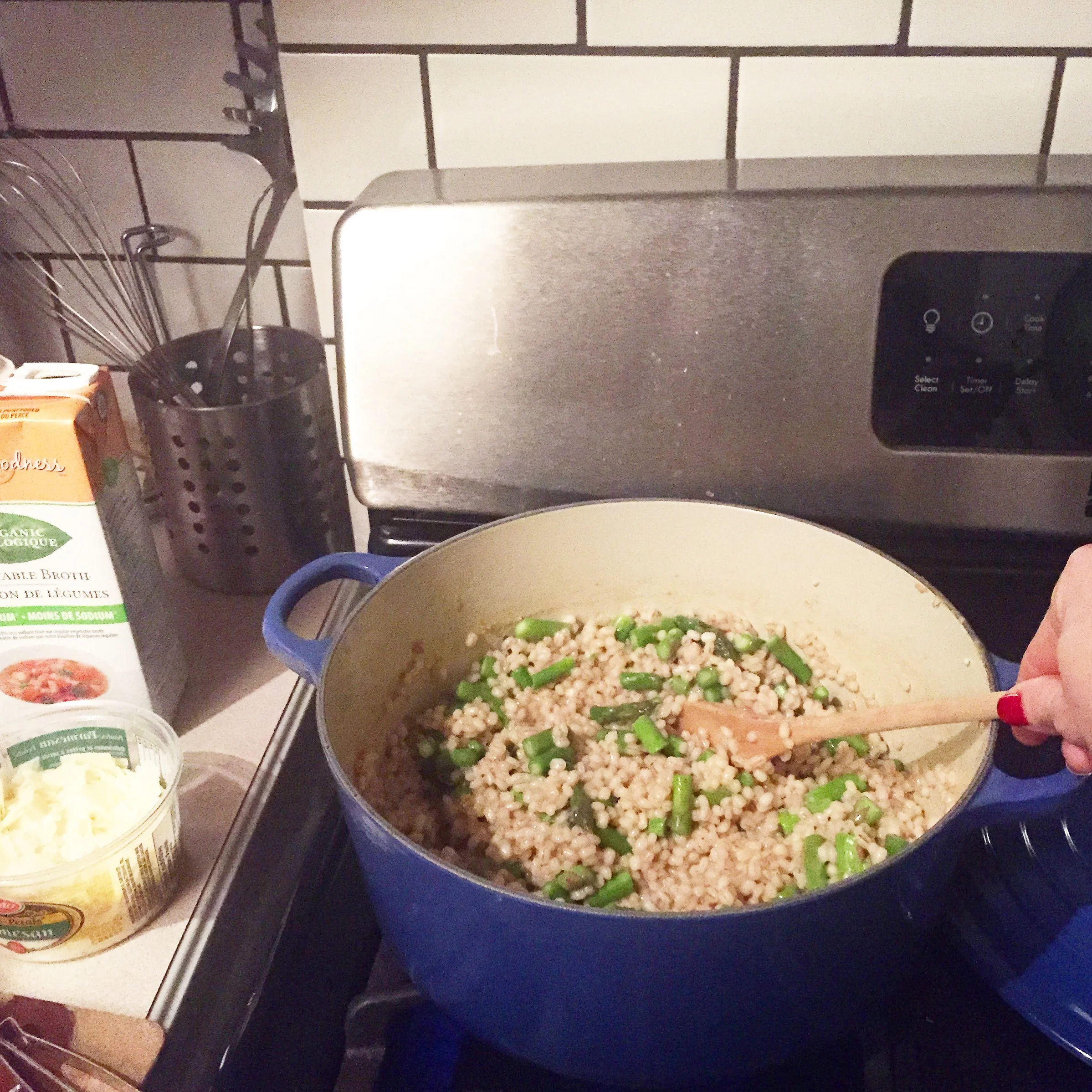 Parmesan Asparagus Barley Risotto