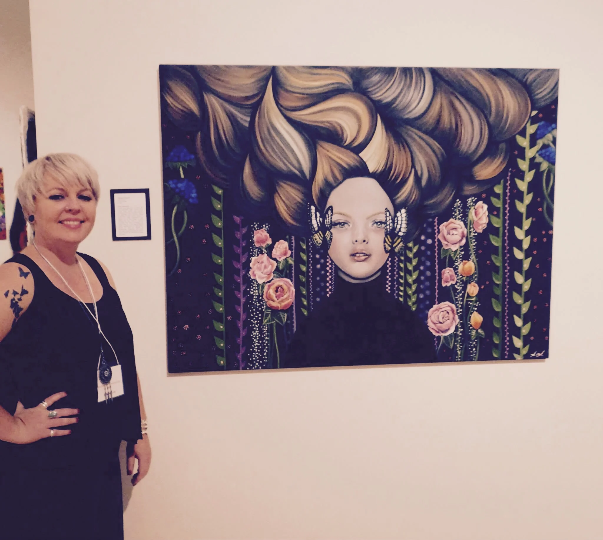 Me with my juried painting, Waves of Sound, photo by Larry Willis.