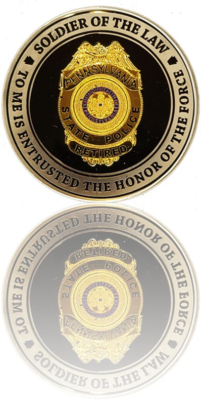 Custom challenge coin by Gray Water Ops Pennsylvania State Police retired coin front