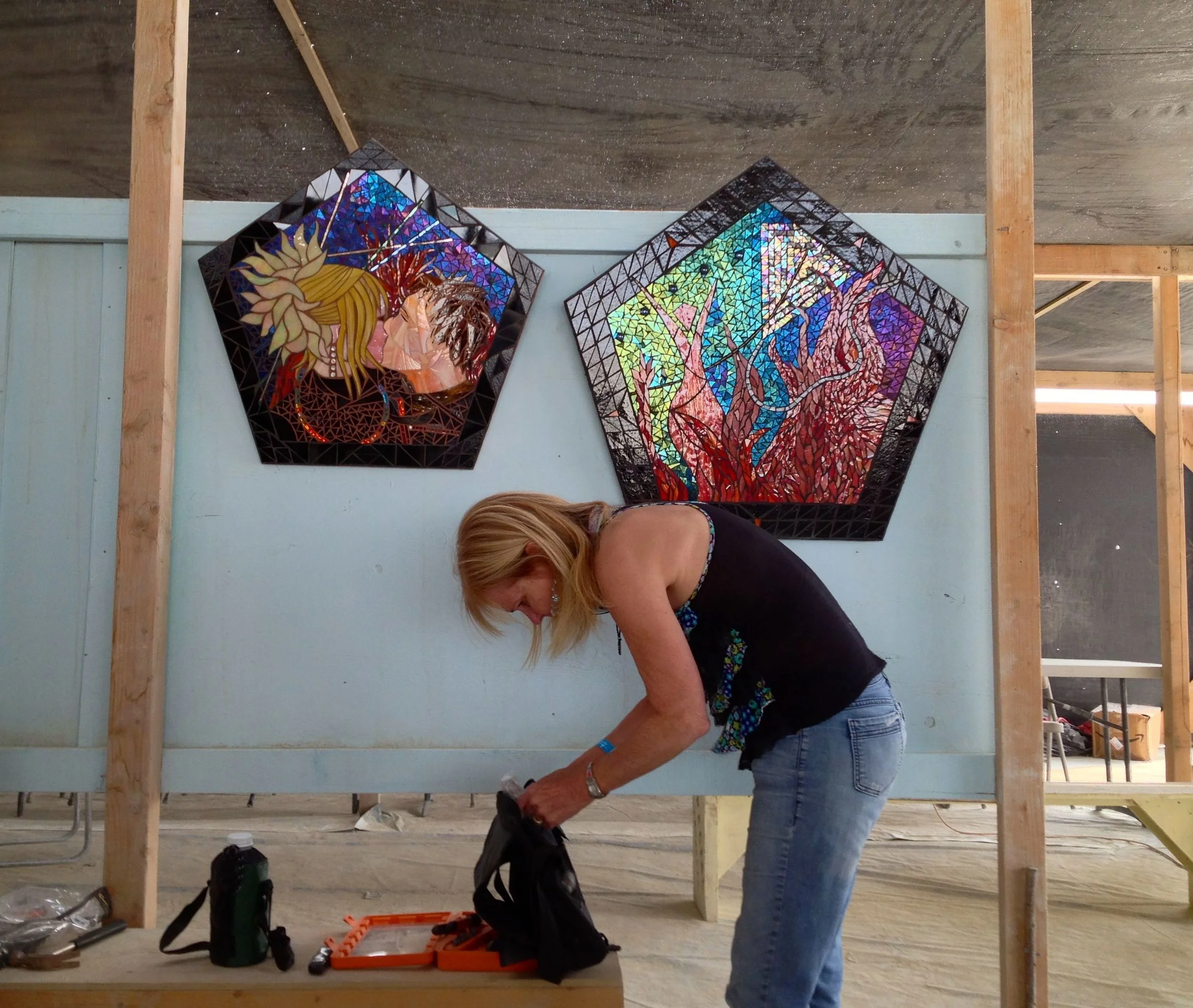Hanging "Burner Love" and "Fire Dance"