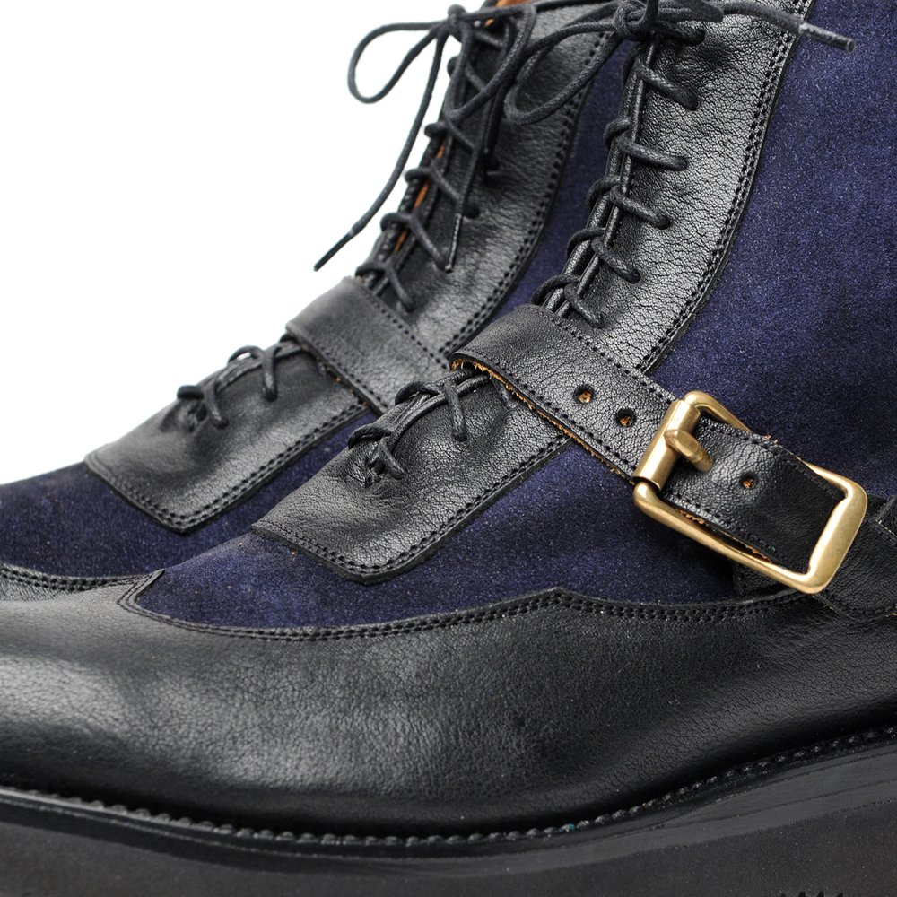 Sierra Boots with Strap - MC Black x Navy Suede — YUKETEN display picture 1