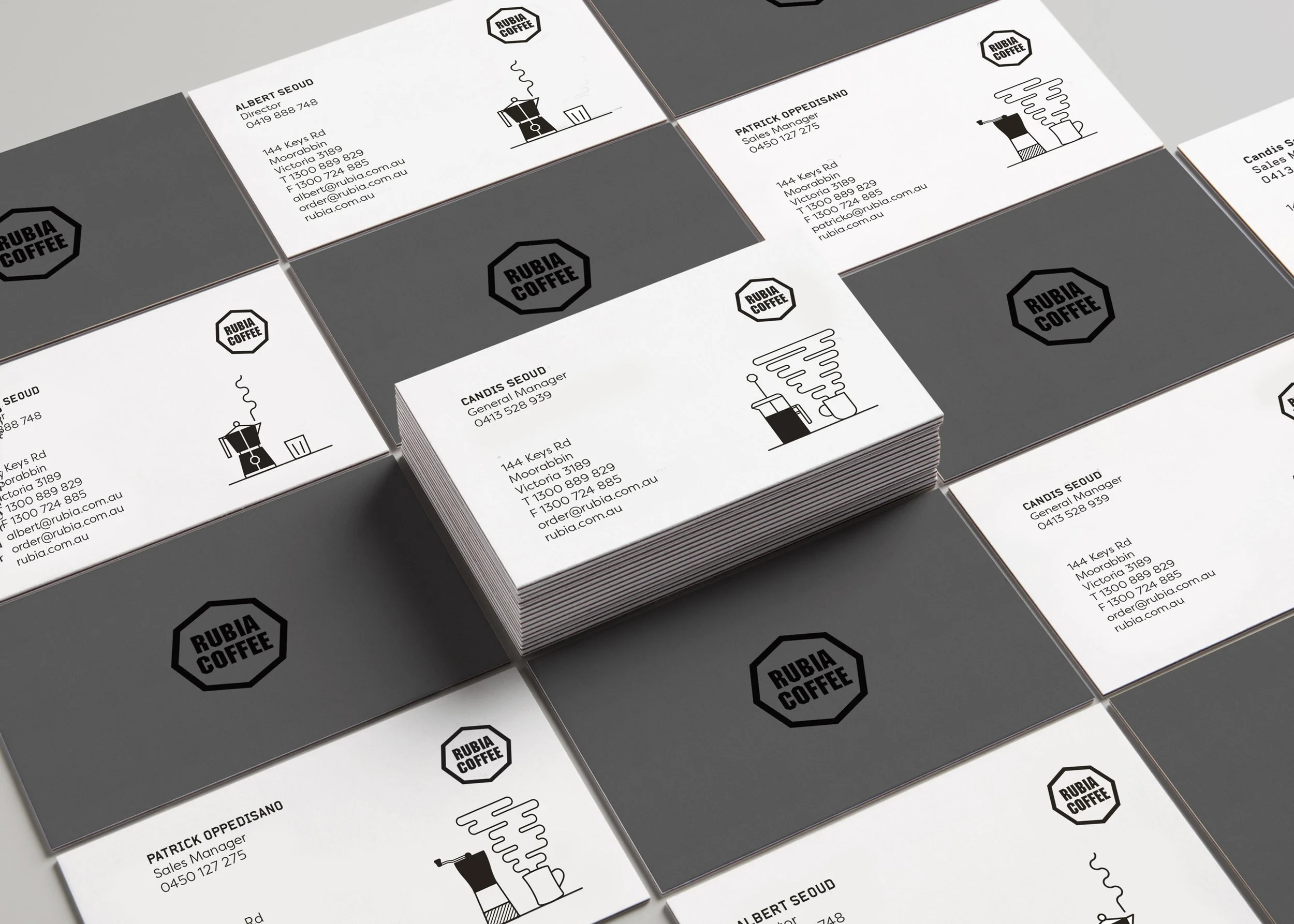 Rubia coffee business cards, logo design, branding design melbourne