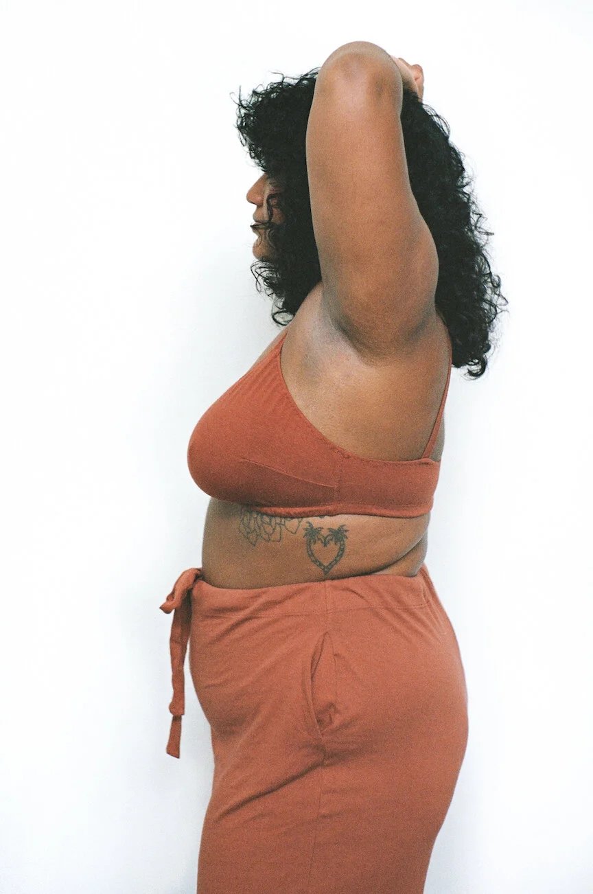 Side view of Pansy Drawstring Pants in Rust.